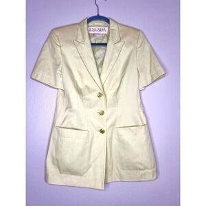 Escada Margaretha Ley Vintage Short Sleeve Blazer Jacket Light Green cotton  38